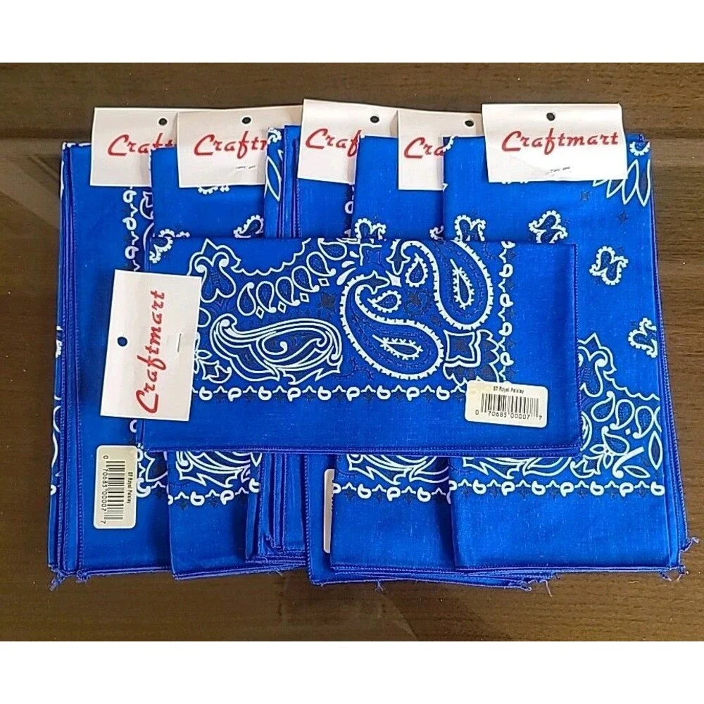 6 Pack Bandana 100% Cotton Blue Paisley Double-Sided Scarf Head Neck Face Mask
